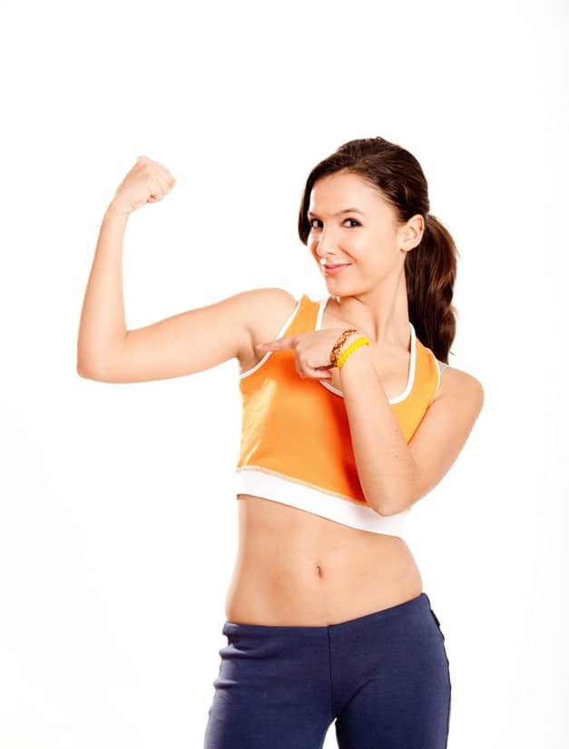 A woman showing her arms without cellulite