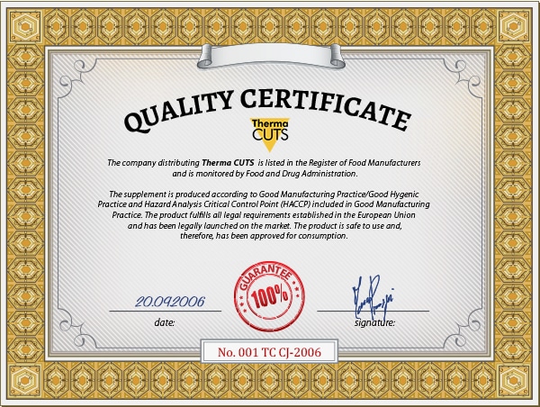 ThermaCuts Quality Certificate