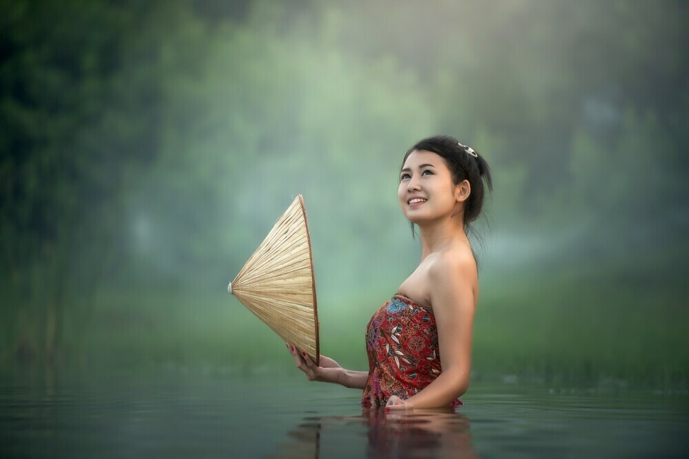 a Vietnamese woman in the water 