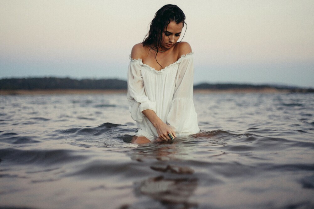 a woman in the sea