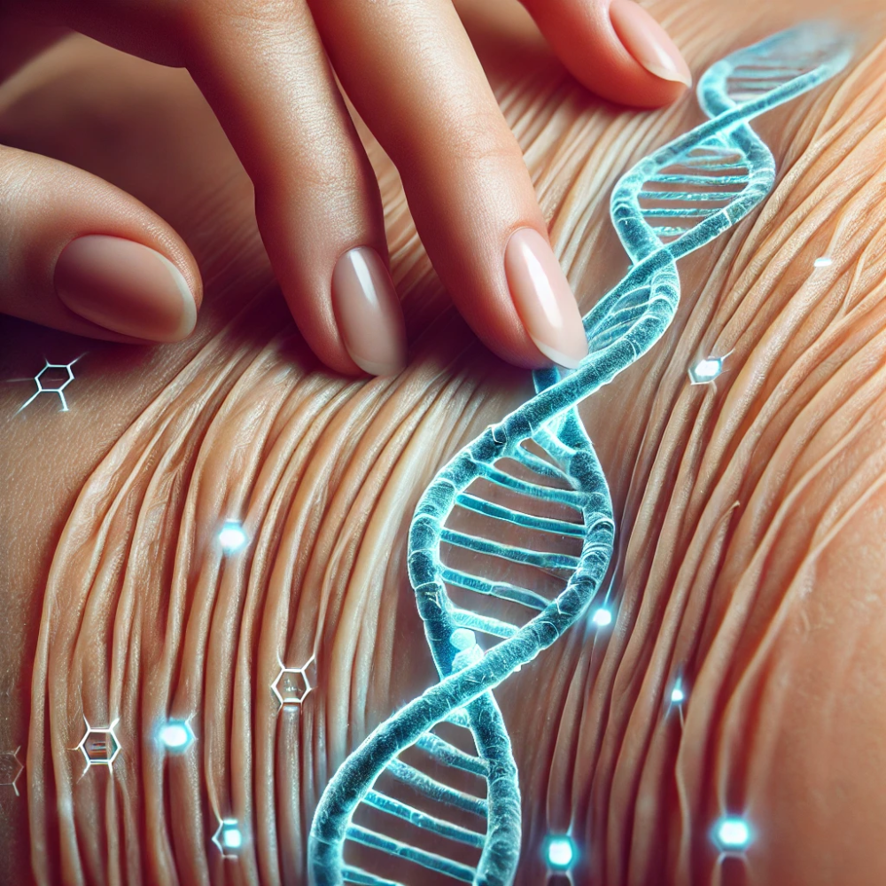 image showing skin being stretched with genetic markers embedded within it.