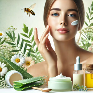 a woman applying organic skincare