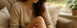 a woman applying peptide cream on her legs