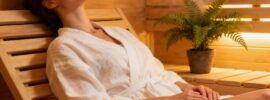 a woman relaxing in a infrared sauna
